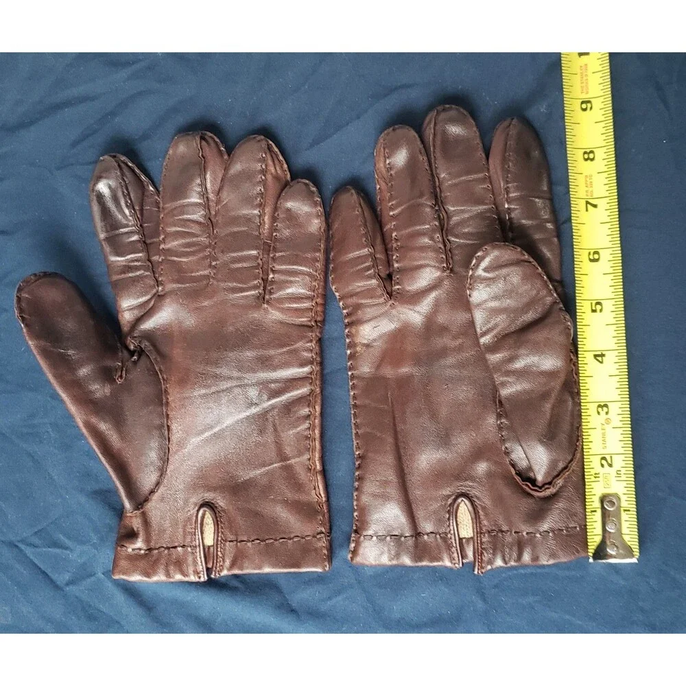 Vintage Fownes Brown Leather Lined Winter Gloves Womens Size XL Soft Chocolate